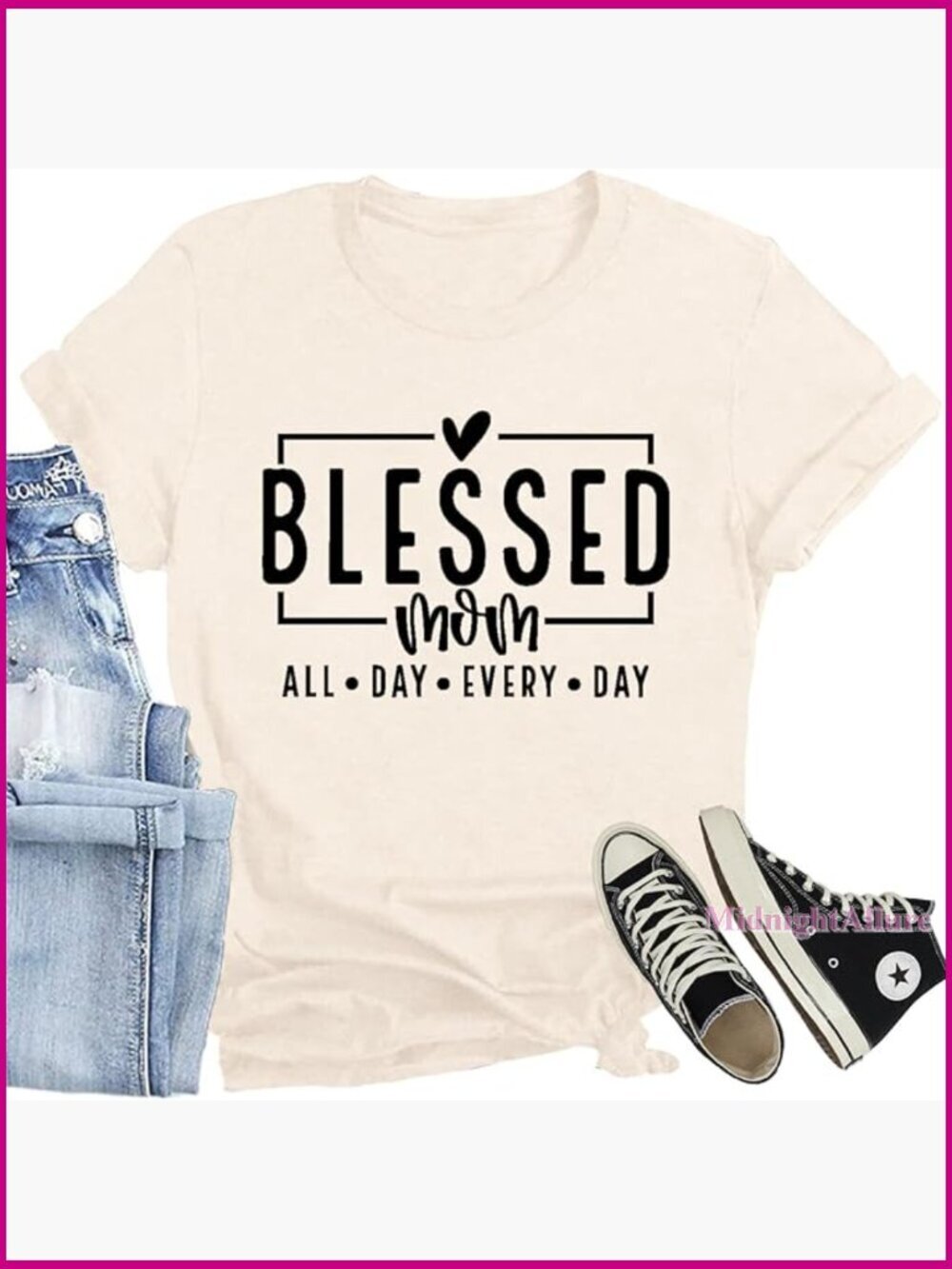 Blessed Mom All Day Every Day Letter Print T-Shirt Mama Tee